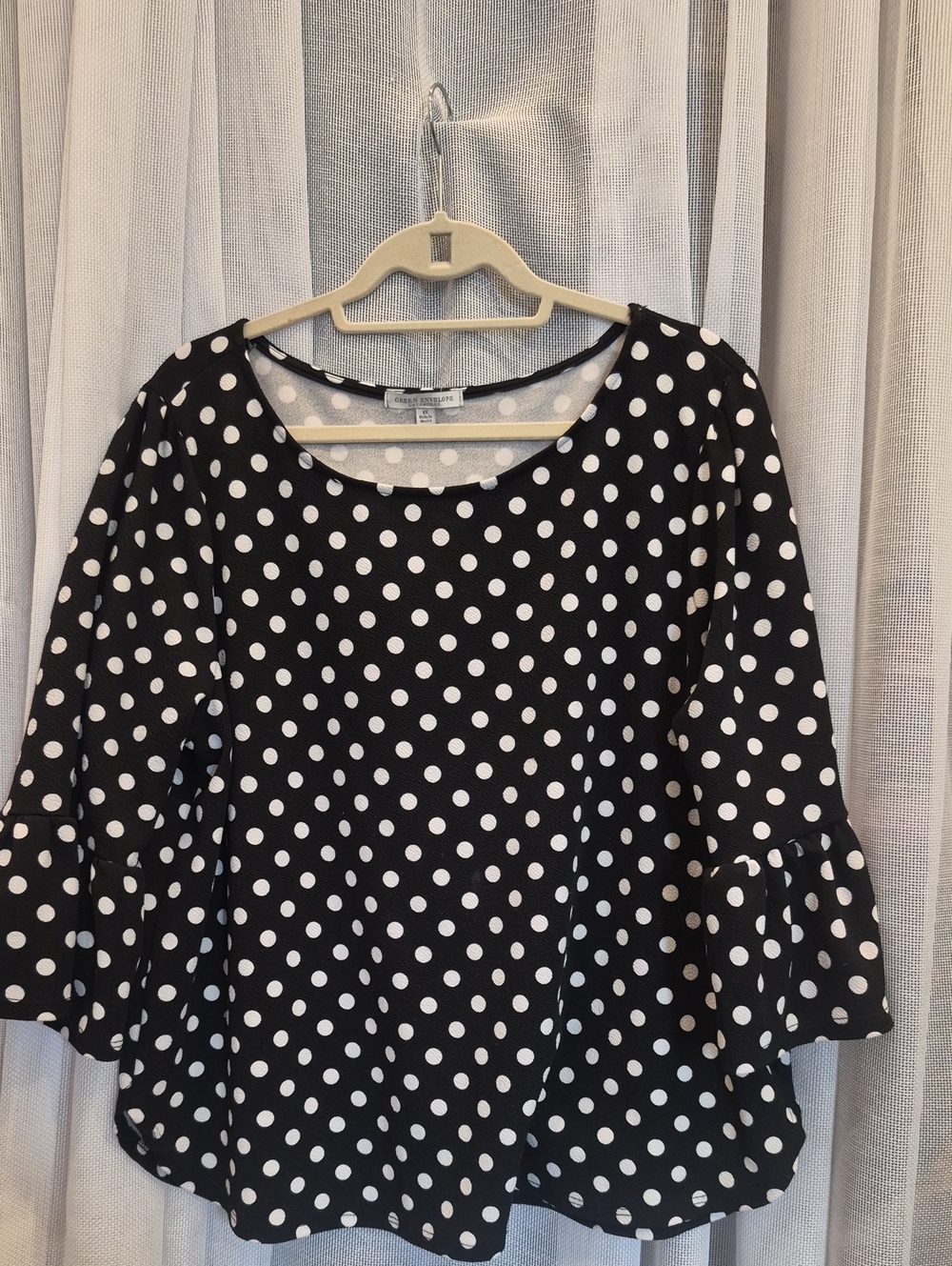 Green Envelope Black Polka Dot Ruffle Sleeve Blouse